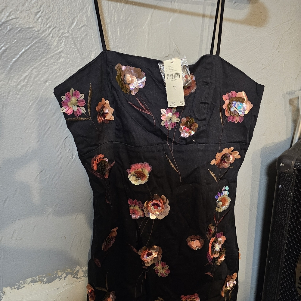 Maeve Black Dress with Floral Details
